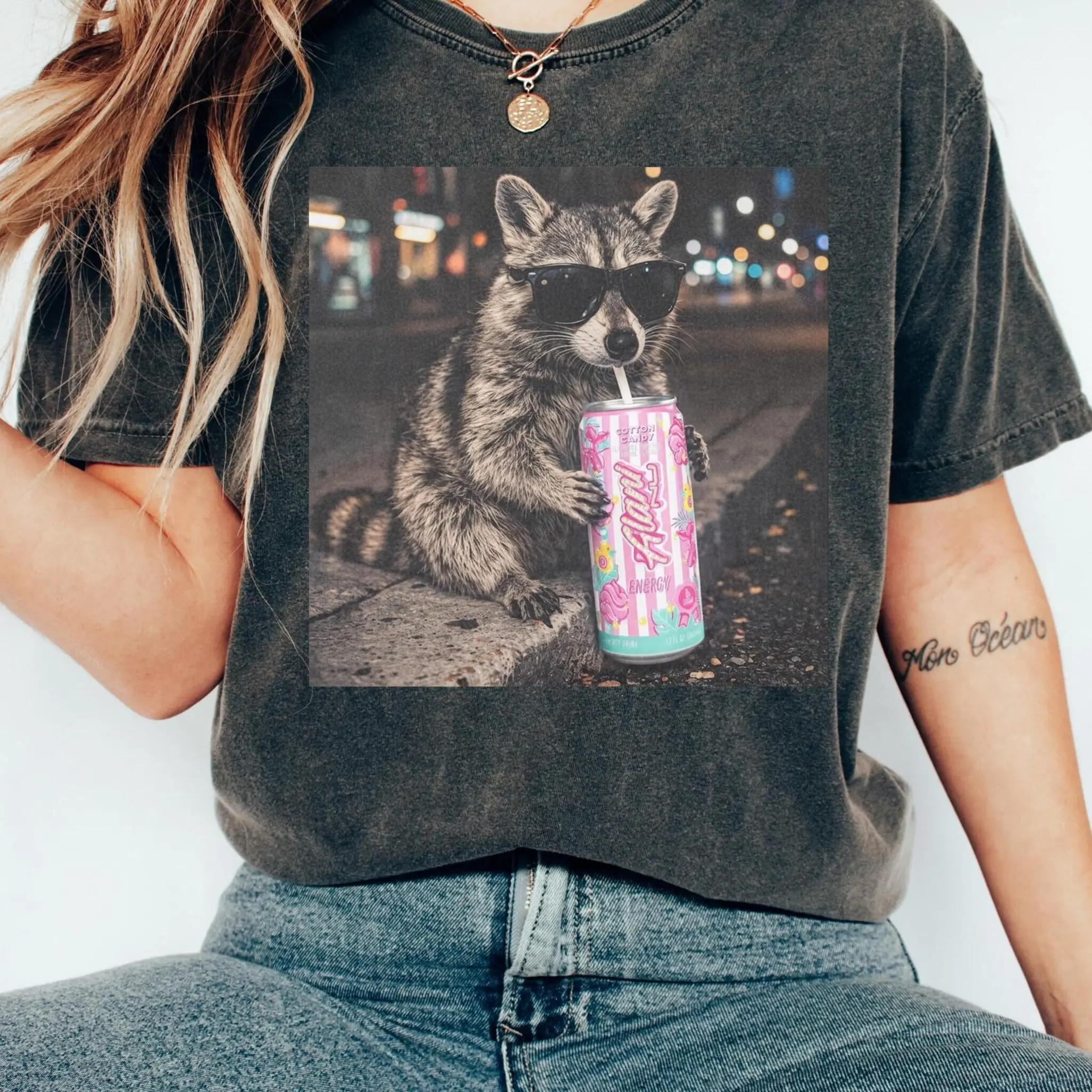 Comfort Colors Raccoon Drink Y2k Graphic Tee, Fun Animal Lover Meme Dank Raccoons Unisex T-Shirt - Perfect Gift for Fans