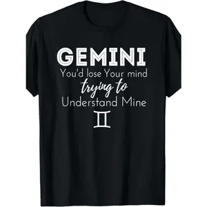 Gemini Zodiac Men's T-Shirt - "Trying to Understand Myself" Fun Print, Pure Cotton Retro Style, Classic Black Short Sleeve Casual Outdoor Top, All-Season Comfortable, Casual Wear, Personality Statement Shirt, Durable Print, Round Neck Design, Exclusive fo
