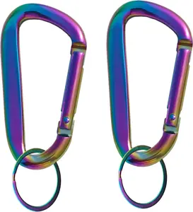 2 count Colorful Carabiner Clip,3" Aluminun D Ring Shape Carabeaner with 2 count Keyring .
