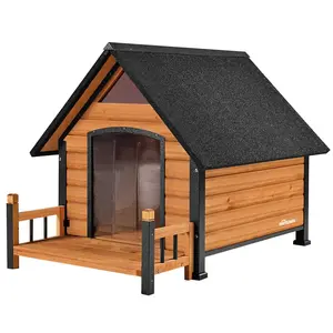 Aivituvin Outdoor Dog House AIR80/81/87, 32.9"L/37.4"L, Porch Design, Iron Frame - Brown