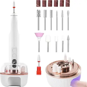 Portable Nail Drill,Electric Nail File Machine for Acrylic,with UV LED Nail Lamp,12 Drills and Rechargeable Base,5 Speeds Hand Foot Care Tool,Nails Remove Nail Gel Polish Manicure for Salon Home
