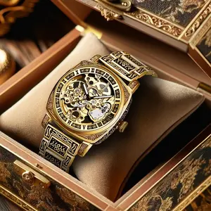 Men's Classic Business Round DialMechanical Analog Skeleton WatchStainless Steel Strap Skeleton WristWatch,Automatic Mechanical Watchfor Men with Box Valentine's Day, GiftLuxury Watch