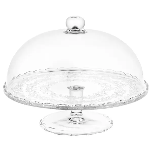 Cake stand with lid, clear glass, 11 "