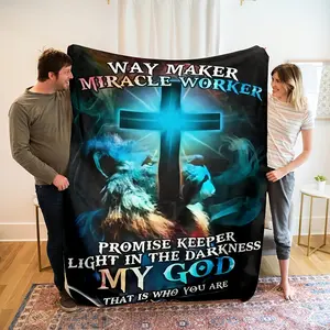 Cross Print Flannel Blanket - Soft, Cozy Warmth for Indoor & Outdoor Use - Vintage Style with Inspirational Message - Perfect for Office, Camping, Travel - All-Season Gift, Camping Accessory Vintage Style Blanket Warm Decorative Blanket