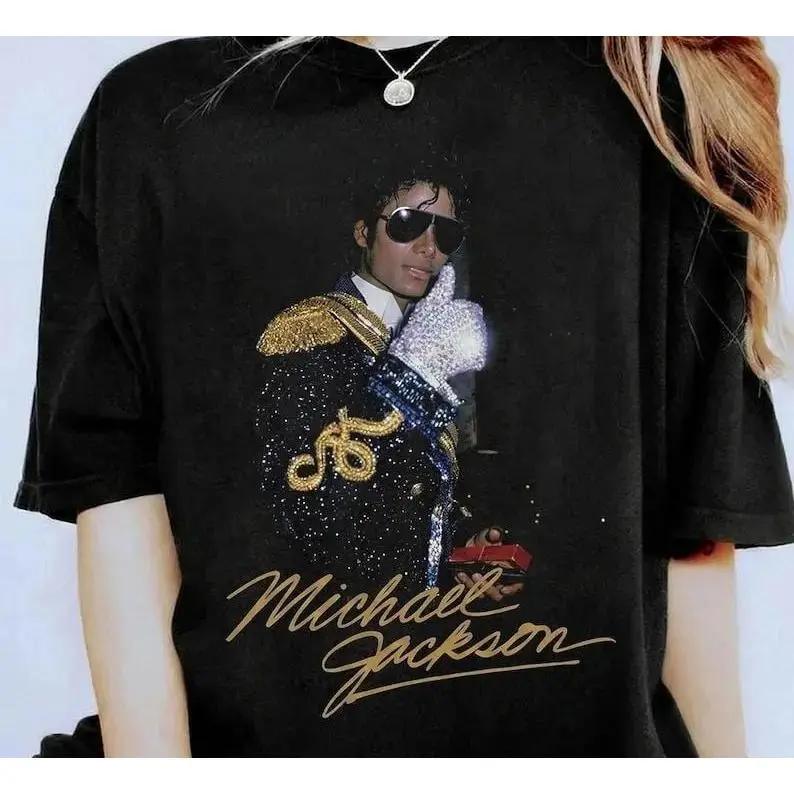 Michael Jackson King of Pop Short-Sleeve Cotton Streetwear Top, 90s Glove Graphic T-Shirt, Music Fan Gift #SummerVibes