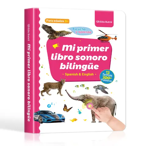 Bilingual Interactive Story Book "Mi Primer Libro Sonoro" - Spanish-English Kid Book for Beginners, Play-to-Learn, 300+ Words, 6 Songs, Piano Key Play, Animal Sounds, Sound Toy, Rich Content, Holiday Deal