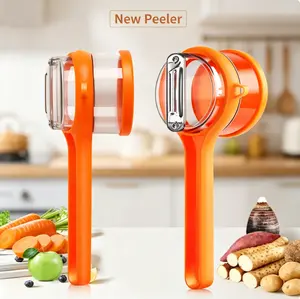 Kitchen Storage Type Peeler With Blade Cover Orange Ergonomic Handle For Potato And Fruit Peeling