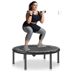VEVOR Foldable Mini Trampoline, 40 Inch Fitness Rebounder, Max Load 330lbs Exercise Trampoline, Stable Quiet Trampoline with 4 Level Height Adjustable Foam Handle, for Adults Indoor/Garden Workout