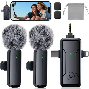 Wireless Mini Lavalier Microphone for iPhone iPad Android 3-in-1 Bluetooth Mic with Noise Cancelling Plug & Play 360° Clip for Video Recording Vlog YouTube TikTok Podcast
