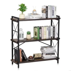 Metal Bookshelf, 3-Tier Industrial Storage Rack With Open Shelves, Freestanding Vintage Display Bookcase For Living Room, Bedroom, And Office, Space-Saving Rustic Steel Frame Shelving Unit With Sturdy Construction