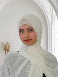 Milky White Pom Bubble Chiffon Hijab for Women