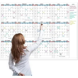 Large Dry Erase Calendar for Wall, Yearly Wall Calendar Dry Erase, 37" x 58", 12-Month Undated Blank Calendar Planner, Erasable &  Laminated Wall Calendar, Dry Erase Wall Calendar with 15 Round Stickers,  for Office, Classroom,