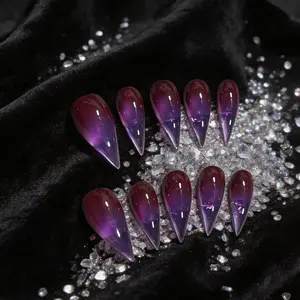 Handmade Dragon Claw Short Nail Art, Transparent Gradient Cat Paw Design, Style Glossy False Nails, Single Item Pack