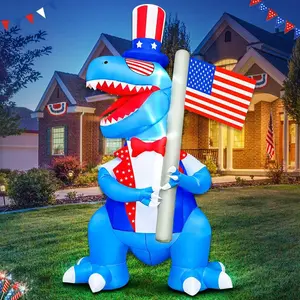 6FT Patriotic 4th of July Independence Day Inflatable Outdoor Decoration, Inflatable Dinosaur with Built-in LED Lights, Blow up Decor for Holiday Party Garden Yard Lawn