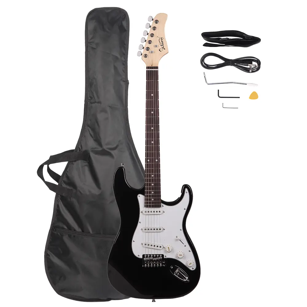 ST-Style Electric Guitar Starter Kit - Black & White, Real Rosewood Fingerboard, Basswood Build, 82.89Oz / 2350G, Includes Bag, Whammy Bar, Shoulder Strap, None Accessory Exclusions, Accurately Intonated