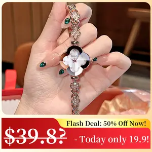 【dealsforyoudays】Women's Luxury Elegant Four - Leaf Clover Dial Watch, Featuring Gauss Magnetic Function, Diamond - Studded Bracelet Strap, Rose - Gold Sophistication, A Perfect Luxe Gift for Graceful Women