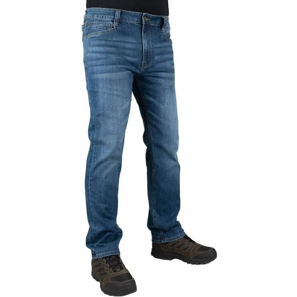 LA Police Gear Men's Terrain Flex Straight Fit Jeans - Tactical 9-Pocket Design in Stretch Cotton Denim with Locking Zipper, Shirt, Leather