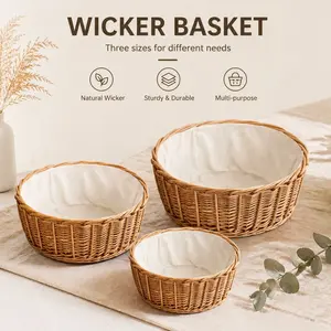 Handmade Woven Willow Basket with Fabric Lining, Durable and Stylish Storage Solution, Perfect for Home Decor and Organization