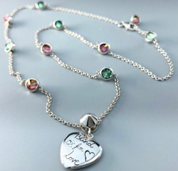 Pre-owned Gucci Blind for Love Silver Heart Pendant Necklace with Colorful Stones & Studs qiqia1718