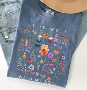 Comfort Colors Christian T Shirt It Is Well With My Soul Bible Verse Graphic Tee Soft Comfy T Shirt