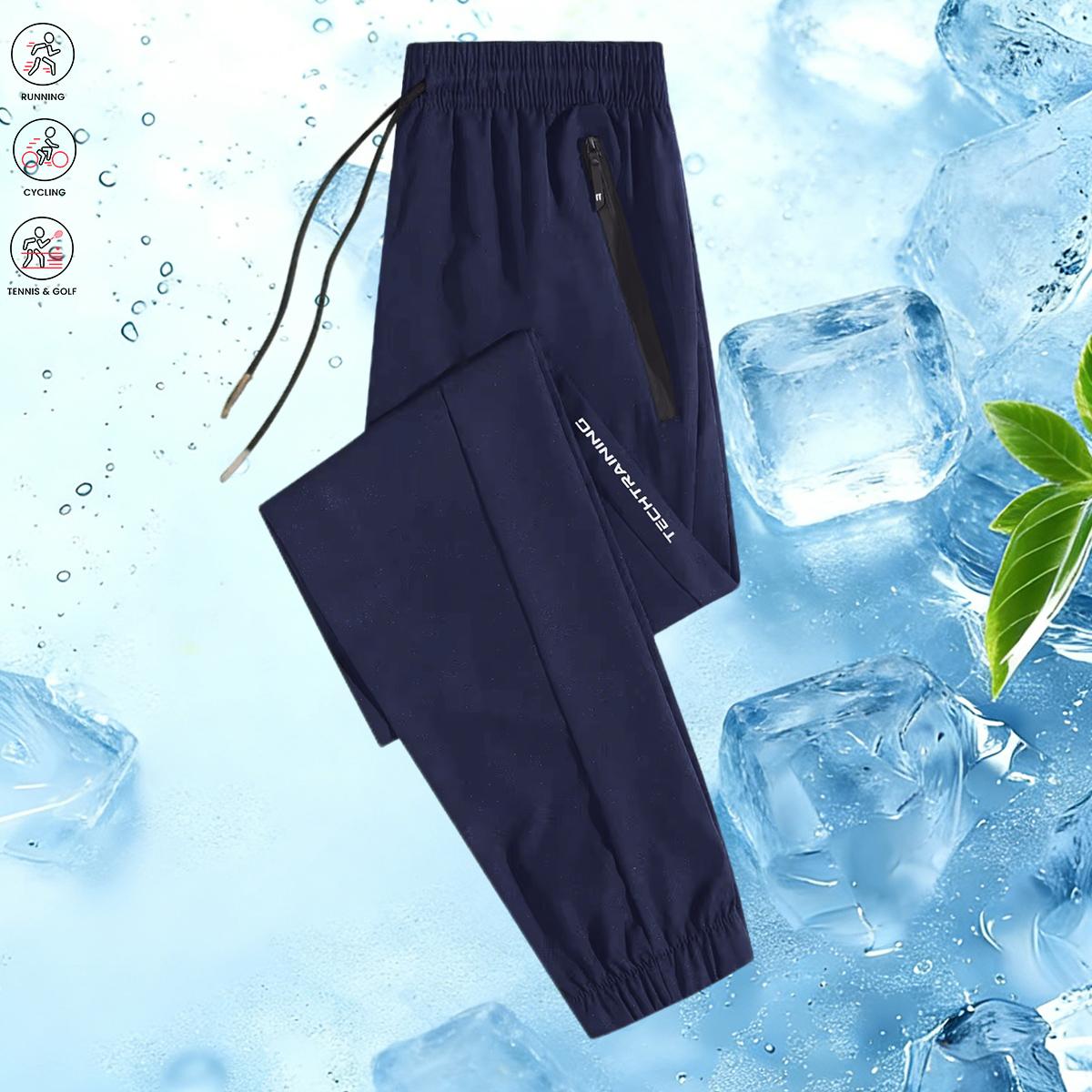 Men's Ice Silk Joggers - Breathable Mid-Elastic Fabric, Elastic Waistband Design, Straight-Leg with Pockets - Solid Color Outdoor Casual Sports Pants, Machine Washable, Comfort Fit, Versatile Style, Durable Material, Perfect for Gym Enthusiasts, Athletic