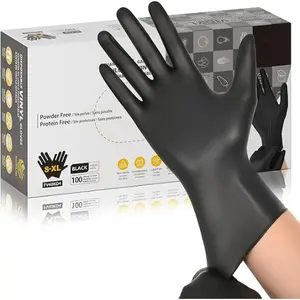 Black Disposable Vinyl Gloves, Food-Safe, Latex-Free and Powder-Free, Protective Single-Use Gloves for Cooking, Cleaning, Food Handling and Prep Tasks