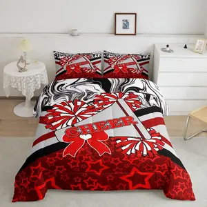 Gymnastics Lovers Kids Comforter,Glitter Cheer Cheerleader Bedding Set,Teens Youth Children Bedroom Decor,Cheerleading Sports Reversible Quilt