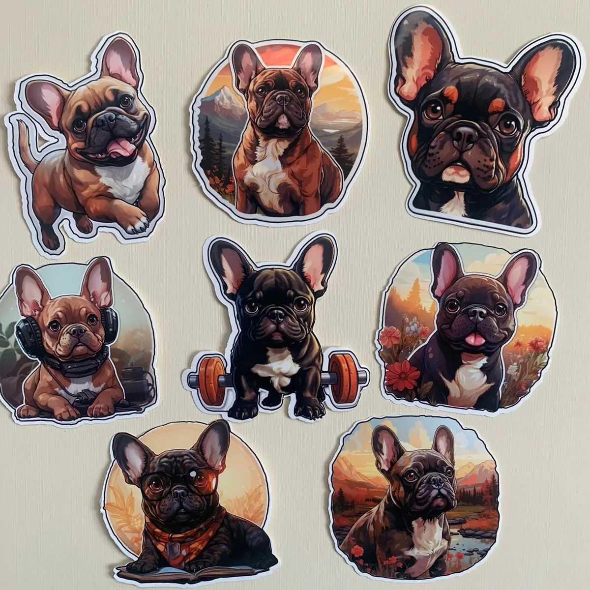 Cute French Bulldog Vinyl Stickers - Set of 8 | Perfect for Planners, Journals, Laptops, Water bottles | For Kids, Students, Animal lovers