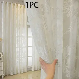 Elegant Floral Embroidered Half-Transparent Curtain Panel, Perfect for Living Room Bedroom Kitchen Balcony Office Wedding Decor