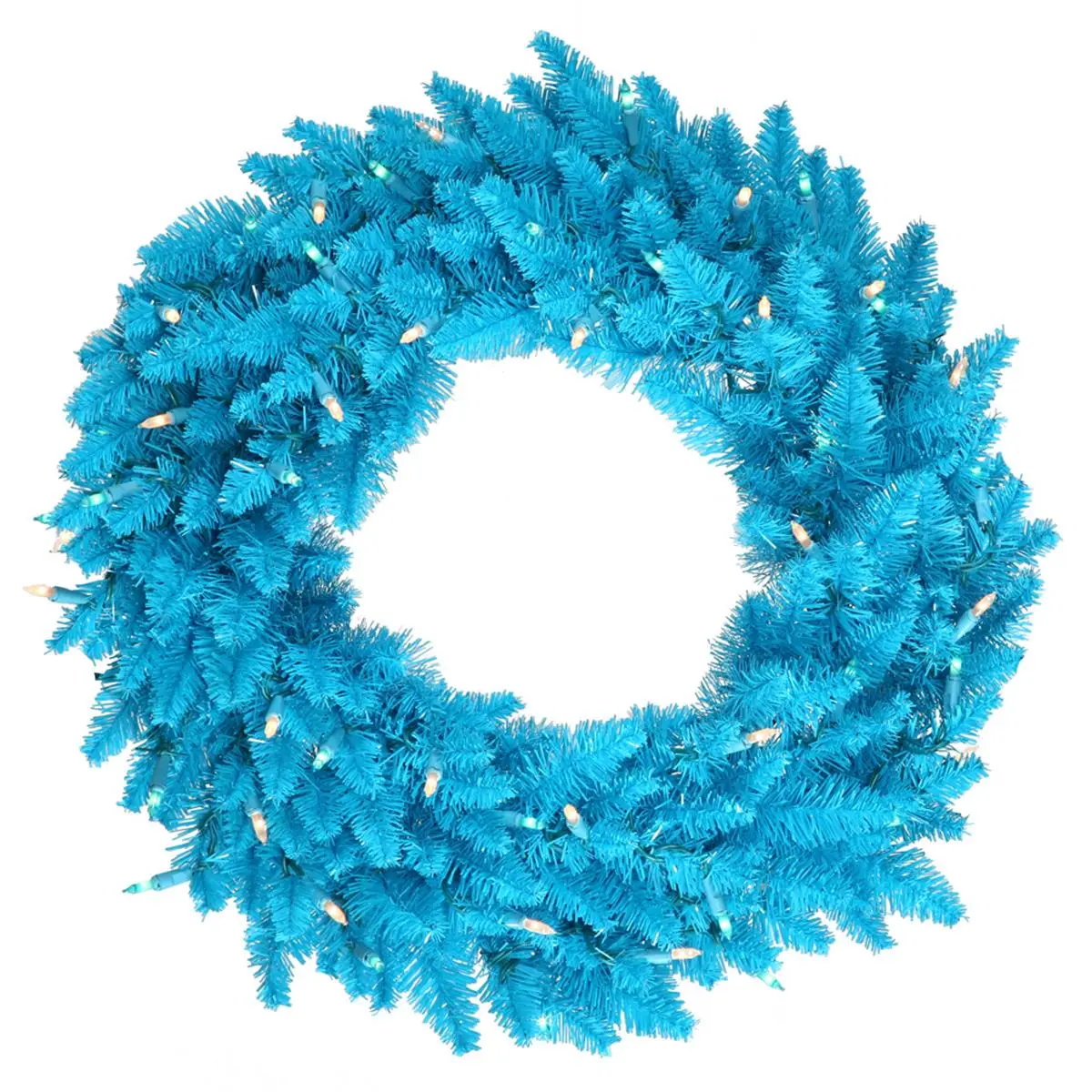 212 MAIN 24 in. Round Sky Blue PVC Tips Lighted Christmas Wreath - 210 Tips, Christmas Ornaments, Festive Home Holiday Decoration, Ornaments Christmas