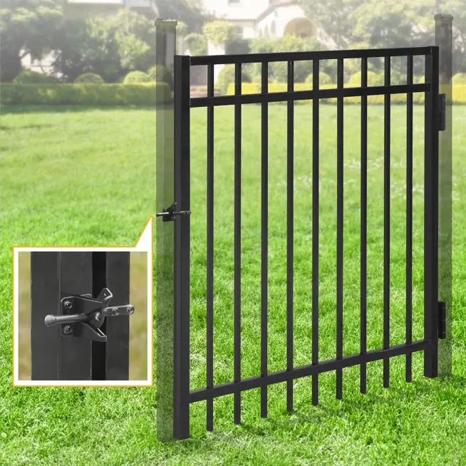 CAPHAUS Heavy Duty Flat Top Fence Gate, 4FT Width Outdoor Fence Gate with 4FT/5FT/6FT Height, Outdoor Anti-Rust Metal Steel Gate for Fencing Barrier, Decorative Garden Gate with Gate Lock