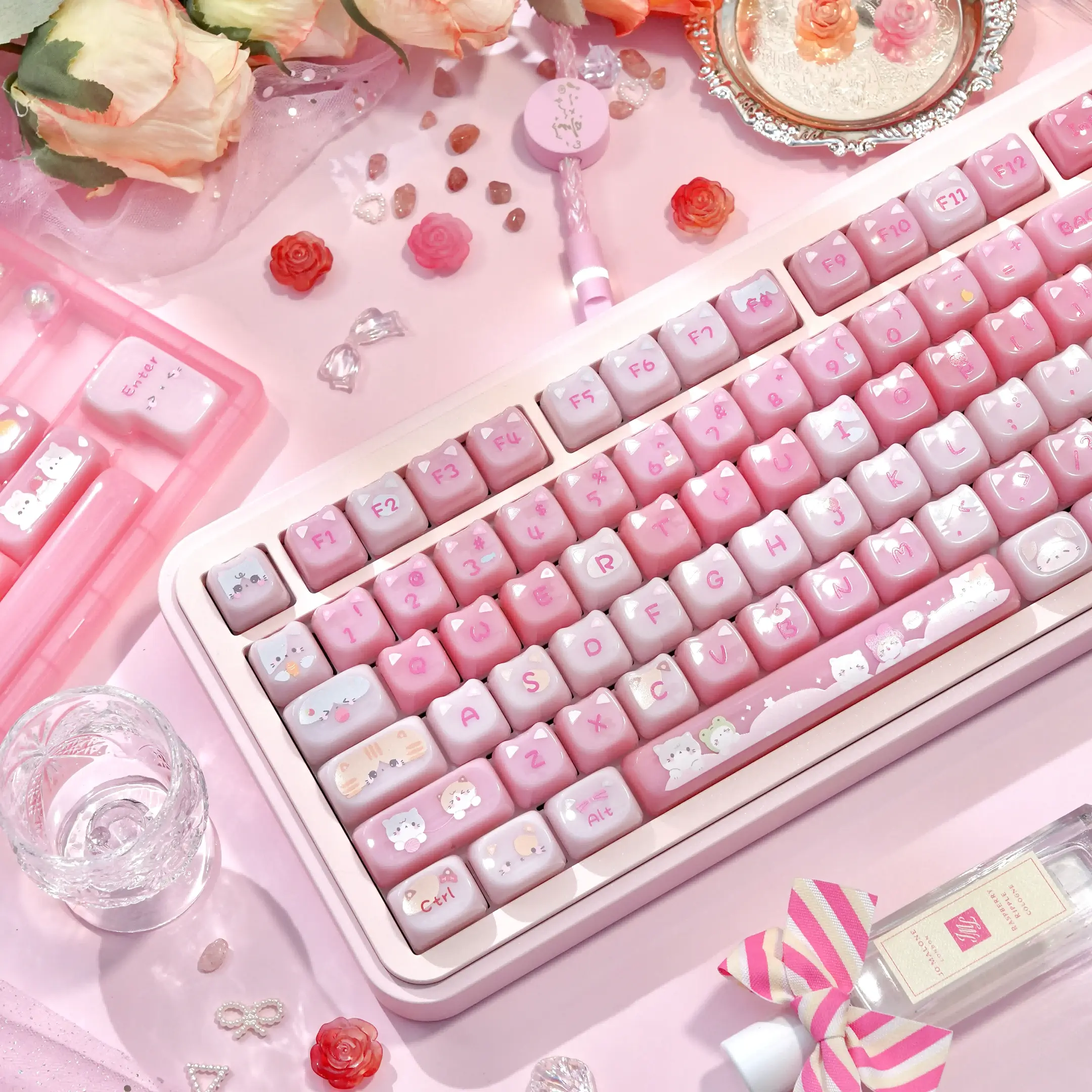 Maorbeng MAO Profile PC Keycaps 140 Keys Set - Pudding-Like Translucent, Cute Ear Cross Stem, Playful Design for Mechanical KBs,techvibes