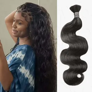 Queen Virgin Remy Body Wave Bulk Hair Extensions for Boho Knotless Braiding 12-28 Inches Silk Straight Human Hair 100% Natural Black