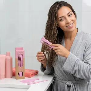 Aurawand 3Pcs Pink Hair Comb Set - Professional Wide Tooth Detangler & Tail Comb for Wet/Dry Hair Styling - Perfect for Women & Salons