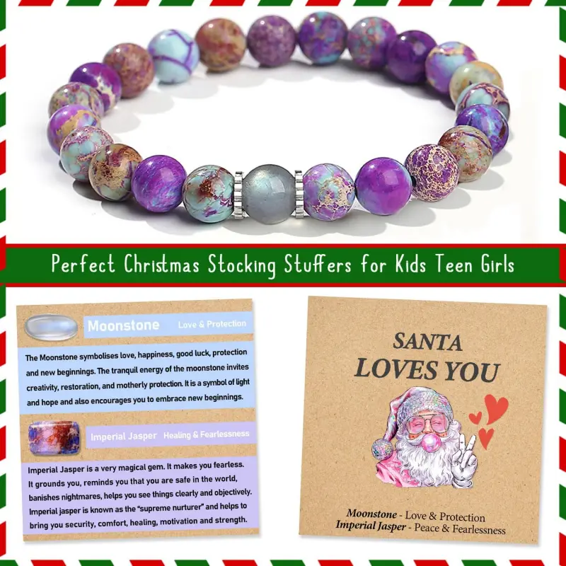 Cute Christmas Gifts for Kids/Teen Girls/Women-Love/Protection-Handmade Natural Crystal Bracelets with Xmas-Themed Card Cute Christmas Gifts for Kids/Teen Girls/Women-Love/Protection-Handmade Natural Crystal Bracelets with Xmas-Themed Card