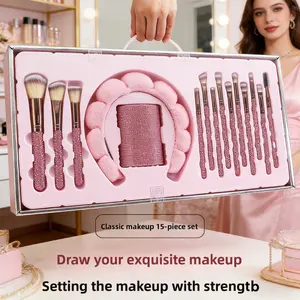 JOS 15-Piece Luxurious Diamond Makeup Brush Set - Professional Brushes for Foundation, Contour & Eyes, Premium Bling Handle Beauty Kit, Perfect Holiday/Christmas Gift for Women