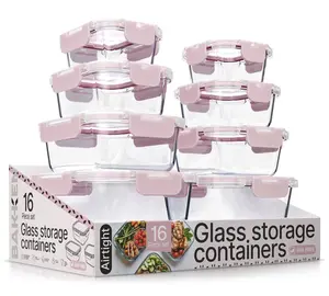 Bakken - Borosilicate Glass Food Storage Containers with Lids, 16 Pieces, Stackable, BPA-Free, Lunch and Leftover Containers, Microwave, Freezer Safe and