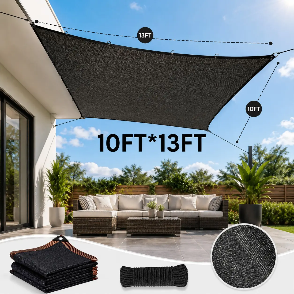 【Deals For You Days】Black 90% Blackout Mesh Shade Cloth - 10x13ft Sturdy UV-Resistant Sun Protection Net with Reinforced Rivets, Foldable for Patio, Garden, Carport, Father's Day Holiday Gift sohochic