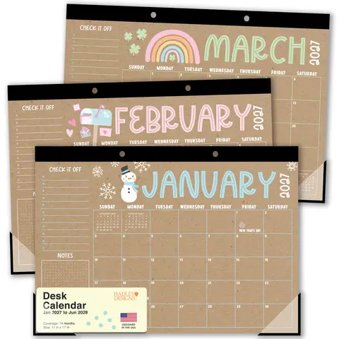 Hadley Designs 2027-2028 Large 18-Month Desk Calendar, 11x17 Monthly Desk Pad with Notes & Monthly Grids, Jan 2027-Jun 2028, Office Organizer for Teachers, Productivity Planner & Wall Planner Alternative