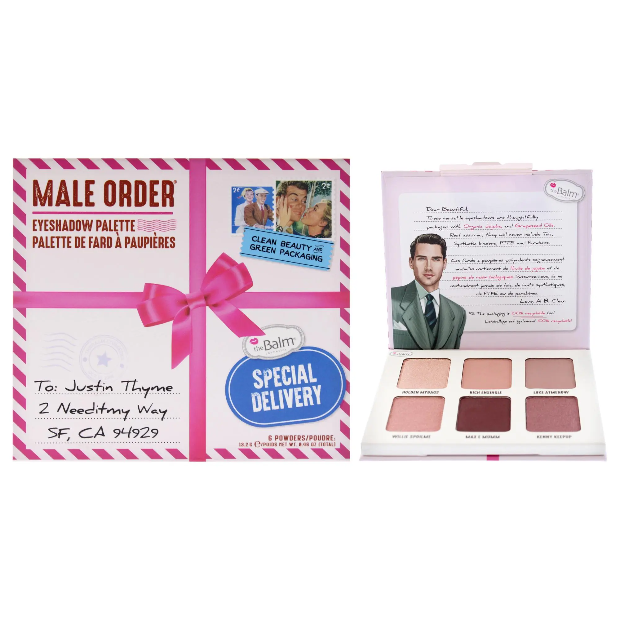 The Balm Especial Delivery Eyeshadow Palette - 0.46oz Clean Beauty Makeup with Green Packaging, 6 Shades, No Powder Formula for Women's Makeup Use