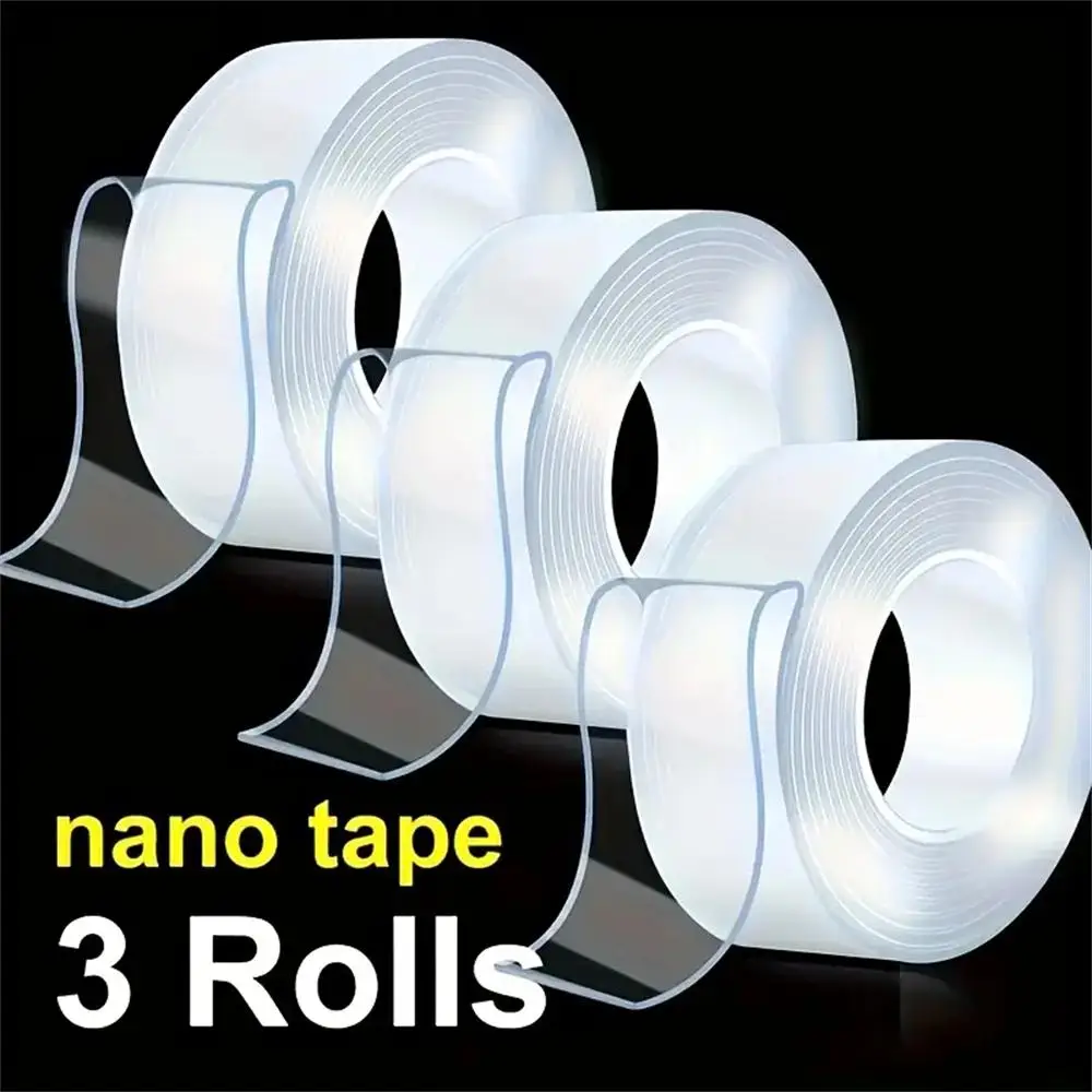 Double Sided Nano Tape, 3 Counts Reusable Traceless Strong Sticky Tape, Multipurpose Removable Washable Clear Mounting Tape Strips for Home Office Car