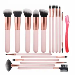 Brush Set 16 Pcs with 1 Eyebrow Razor Premium Synthetic Foundation Powder Concealers Eyeshadow Blush Makeup Brushes Make up Brushes Kit (Pink)