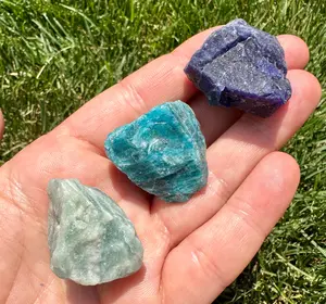 Raw Throat Chakra Stone Set (3 Pieces) Aquamarine, Blue Apatite, and Sodalite, Crystals for Truth, Communication, Self Expression