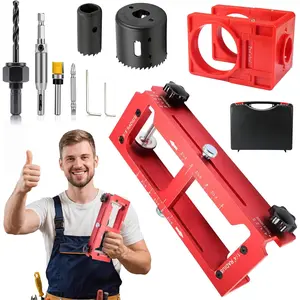 Door Hinge Jig and Door Lock Installation Kit,  Alloy Router Template for Hinge Mortising from 2.5" to 5" and Types of Square, 1/4"R, 5/8" R, Door Hole Drilling Kit for Wooden Door, Not Jamb