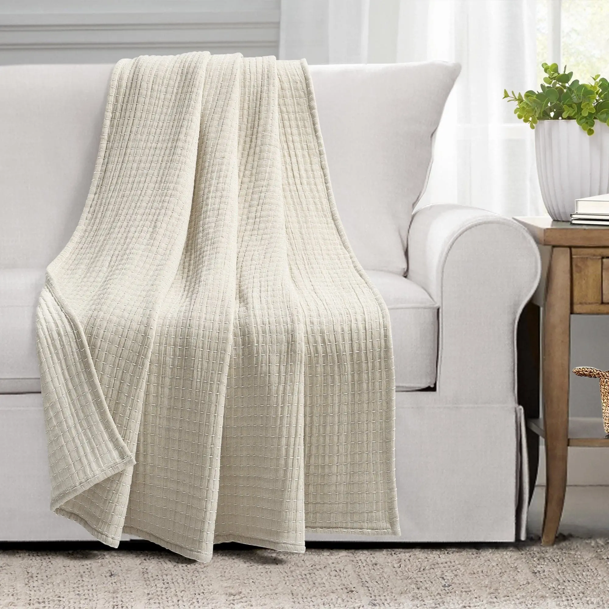 Lush Decor Solid Kantha Pick Stitch Yarn Dyed Cotton Woven Throw 60x50 Inches Soft Textured Blanket for Home Decor & Gifts Lush Decor Solid Kantha Pick Stitch Yarn Dyed Cotton Woven Throw 60x50 Inches Soft Textured Blanket for Home Decor & Gifts