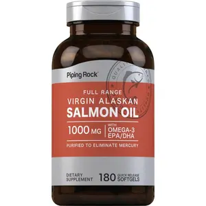 Piping Rock Wild Alaskan Salmon Fish Oil | 1000mg | 180 Softgels | Supplements for Humans | Omega-3, EPA, and DHA | Non-GMO and Gluten Free
