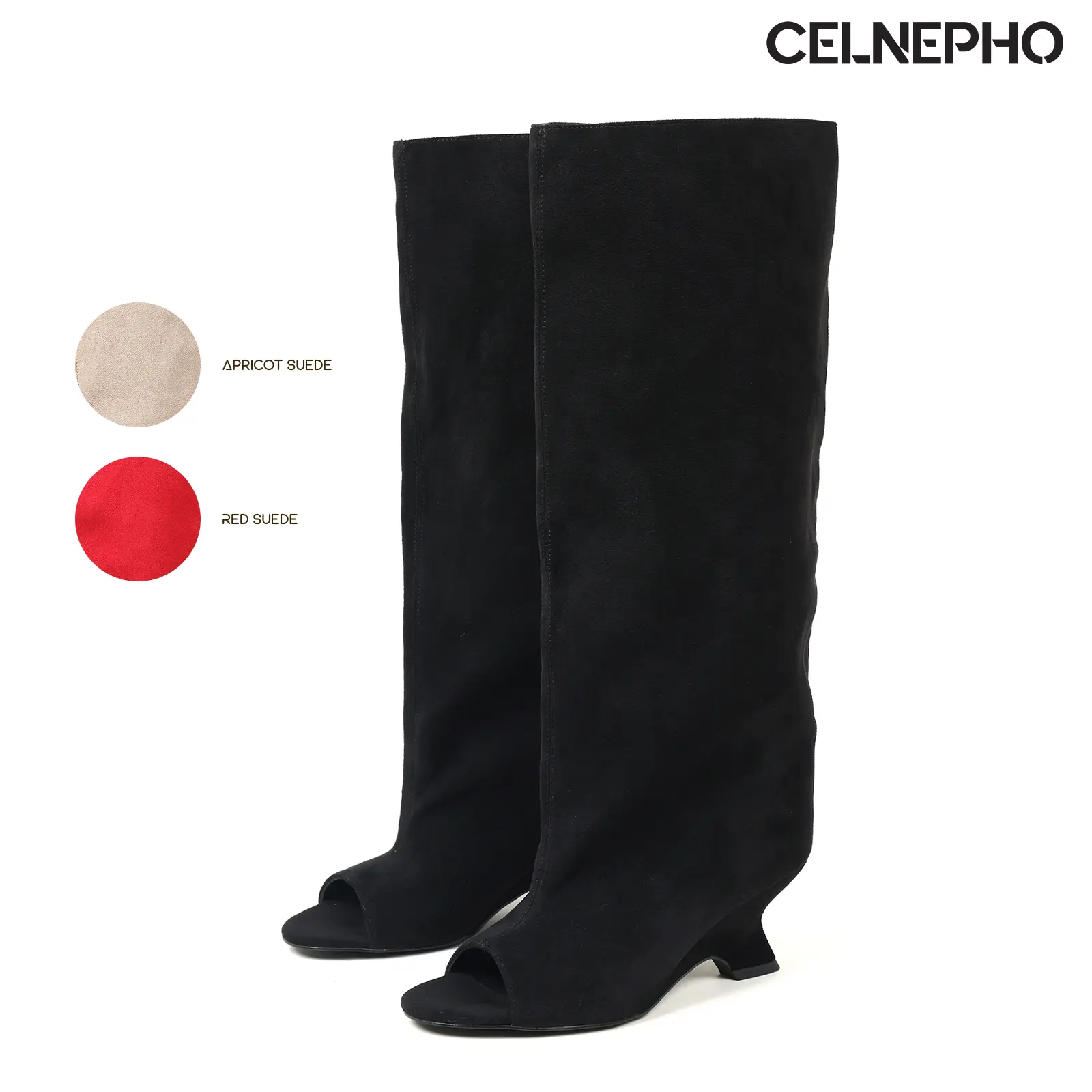 CELNEPHO Knee High Boots for Women Open Round Toe Fashion Boot Wedge Heel Slouchy Boots Easy Pull on Dress Boot Gift Work Date Concert Everyday Wear Summer Trendy Dress Shoes