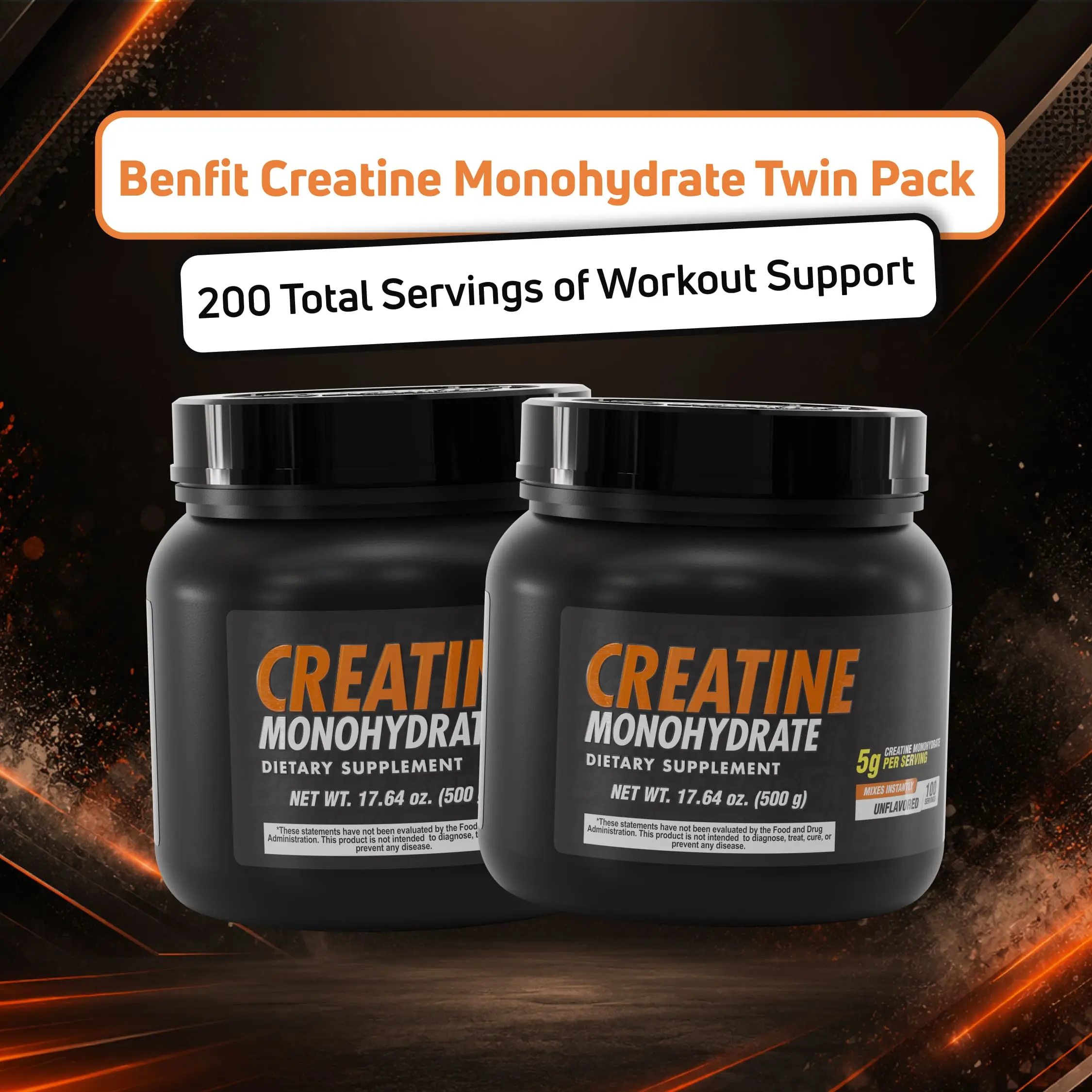 Ben'Fit Double Creatine Monohydrate Kit – 5 g per Serving, 500 g Each – 100 Servings per Bottle – 2-Bottle Set