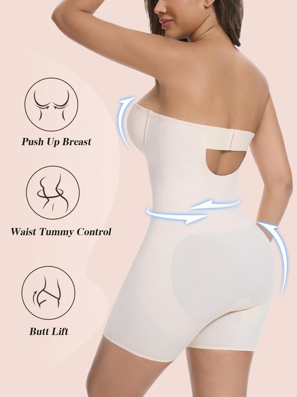 Slimers Strapless Tummy Control Bodysuit Shorts – Built-in Bra, Seamless No-Slip Invisible Shapewear for Women Outfit Fabric