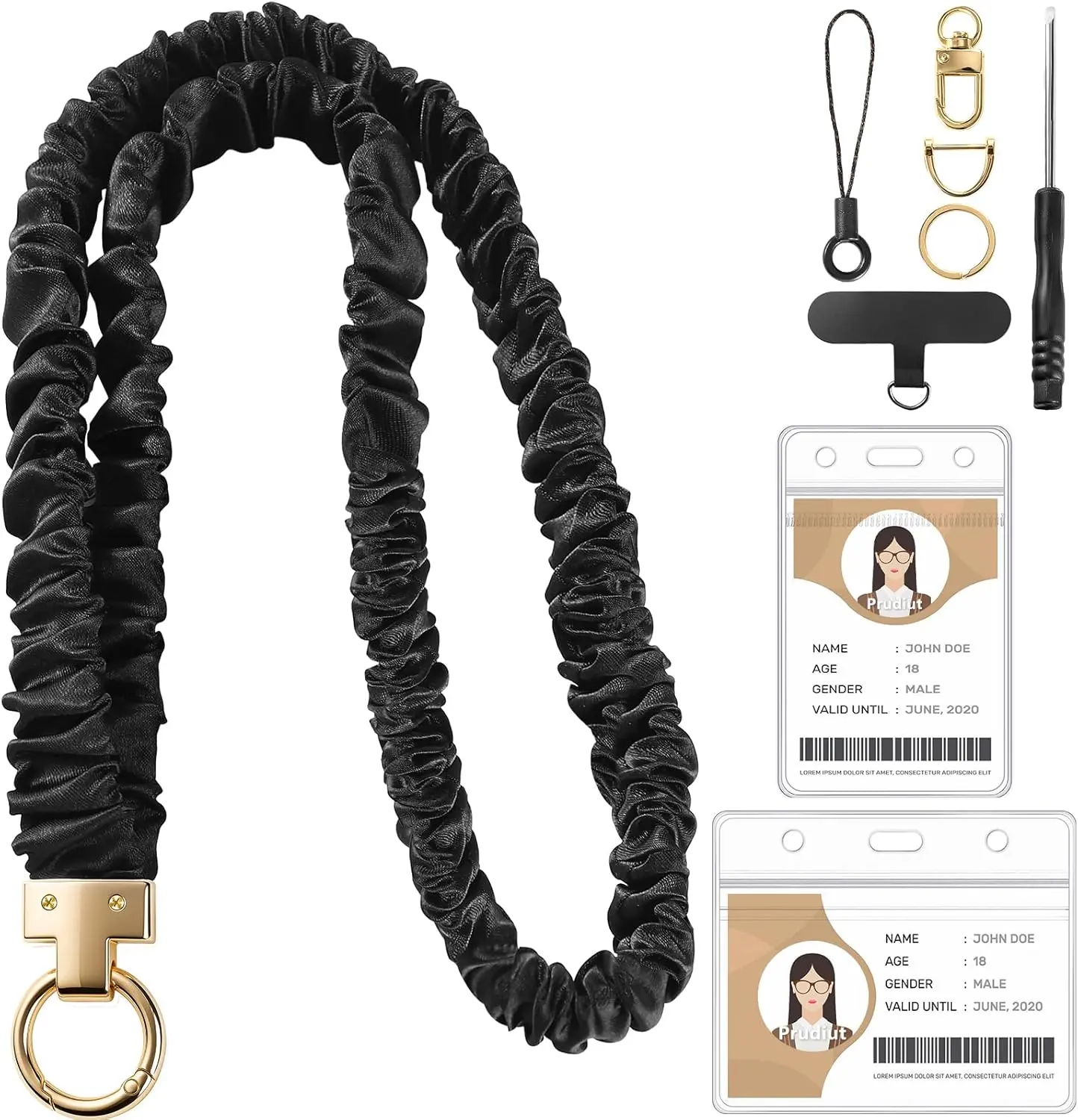 Scrunchie Lanyard for Id Badges, Teacher Gifts Lanyards Black Stretchy Scrunchie Lanyard with Id Holder for Women